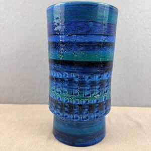 Bitossi Rimini Blue Vase Aldo Londi Italy MCM Art Pottery 9.5"